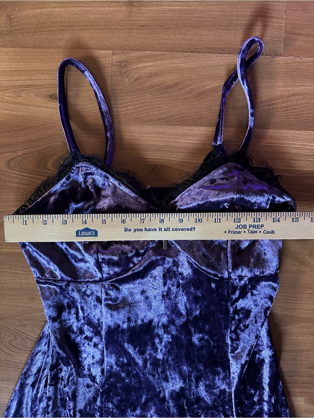 Cosmic Aura Purple Crushed Velvet Midi Slip Dress with Lace Trim Long Sleeved - Picture 8 of 10